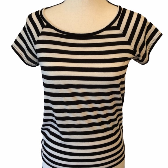 Aeropostale black + white stripped abs polka dot shear open tie back top - Picture 4 of 9